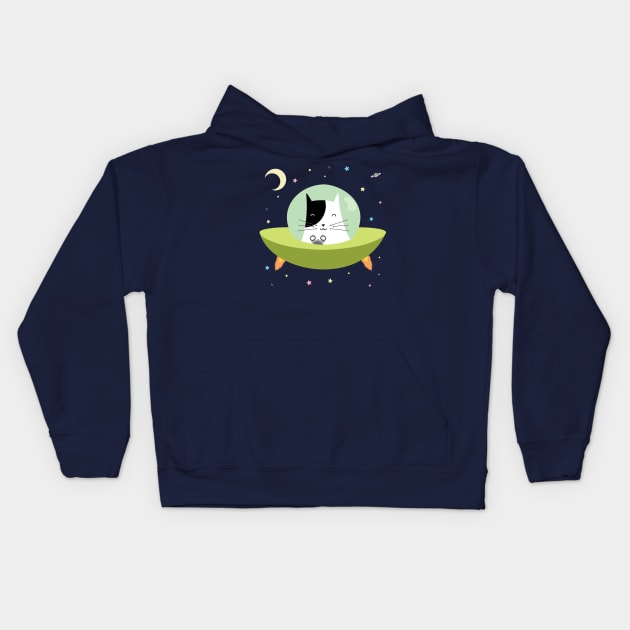 Space Cat - The Astronaut Kitten inside an UFO Kids Hoodie by loltshirts